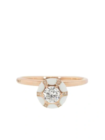 Shop Selim Mouzannar 18kt Rose Gold Diamond And Ivory Enamel Round Ring In Rosegold