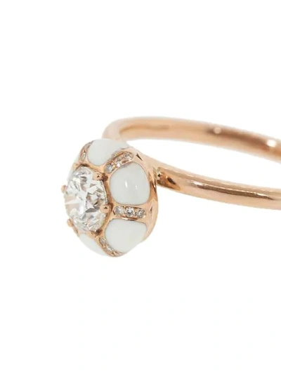 Shop Selim Mouzannar 18kt Rose Gold Diamond And Ivory Enamel Round Ring In Rosegold