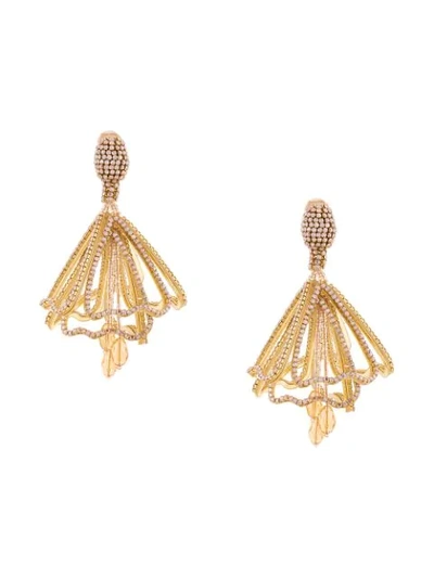 Shop Oscar De La Renta Crystal Chandelier Clip-on Earrings In Gold