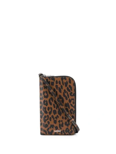 Shop Ganni Leopard-brown On-strap Wallet