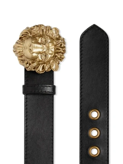Shop Gucci Lion Head Buckle Belt In Black