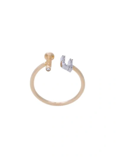 Shop Alison Lou Screw U Diamond Ring In Metallic