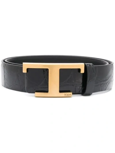 Shop Tod's Creased Logo Belt In Black