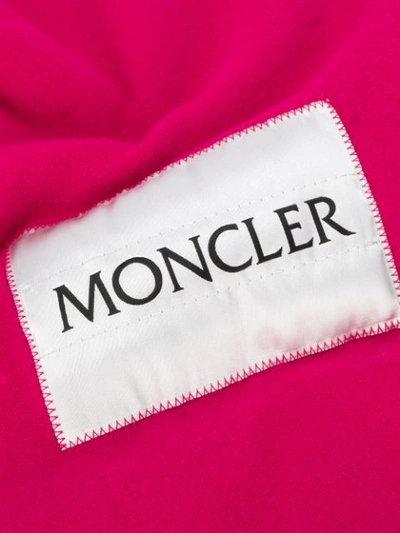 Shop Moncler Fringed Logo Patch Scarf In Pink