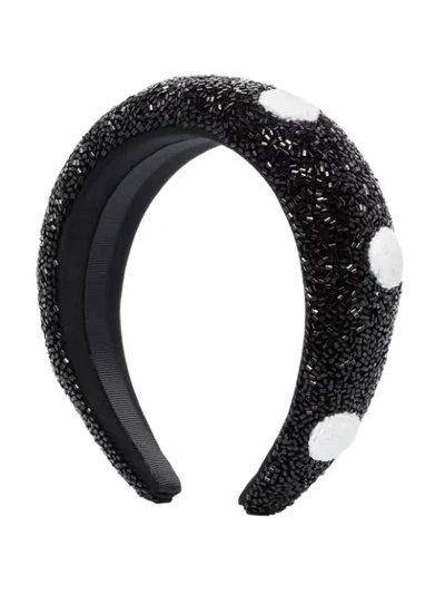 Shop Ganni Polka-dot Beaded Headband In Black