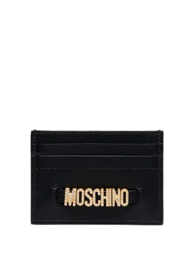 Shop Moschino Embellished-logo Cardholder In Black