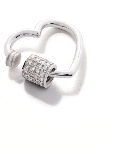 Shop As29 18kt White Gold Diamond Heart Carabiner In Silver