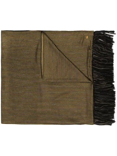 Shop Saint Laurent Lamé Fringed Long Scarf In Black