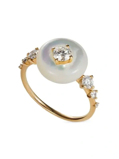 Fernando Jorge 18k Yellow Gold Orbit Diamond And Mother Of Pearl Ring In Gold