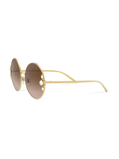 Shop Dolce & Gabbana Pearl-embellished Round-frame Sunglasses In Gold