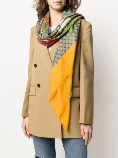 Shop Gucci Flora Print Scarf In Yellow
