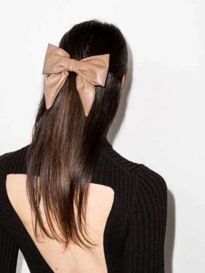 Shop Jennifer Behr Leather Bow Hair Clip In Neutrals