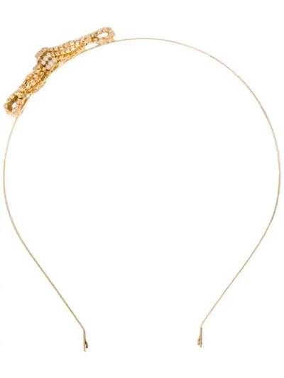 Shop Rosantica Crystal Bow-embellished Headband In Gold