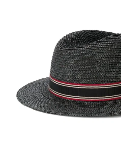 Shop Saint Laurent Stripe Ribbon Panama Hat In Black