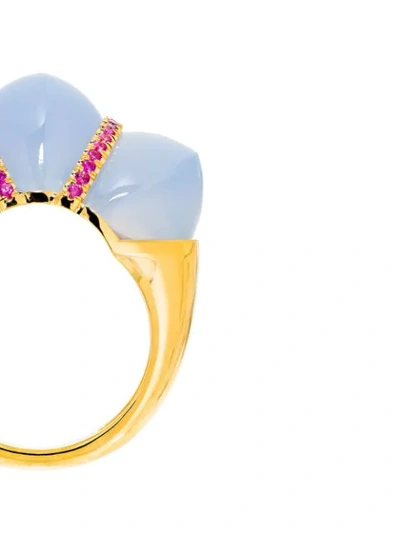 Shop Guita M 18kt Yellow Gold, Carved Blue Chalcedony And Ruby Ring