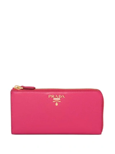 Shop Prada Logo Plaque Wallet In Pink