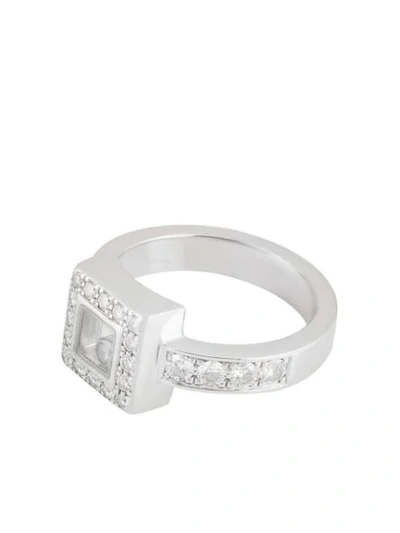 Pre-owned Chopard 18kt White Gold Diamond Happy Square Ring In Silver