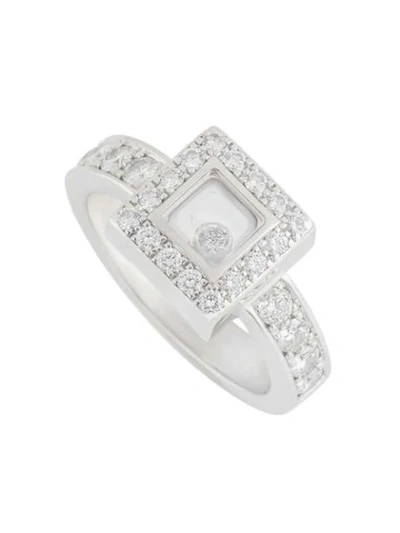 Pre-owned Chopard 18kt White Gold Diamond Happy Square Ring In Silver