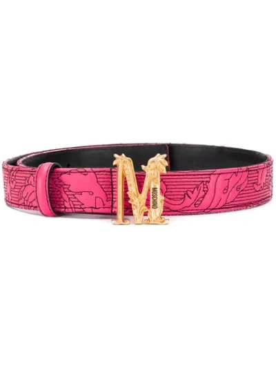 Shop Moschino Embroidered Logo Belt In Pink