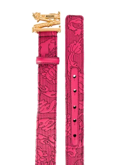 Shop Moschino Embroidered Logo Belt In Pink