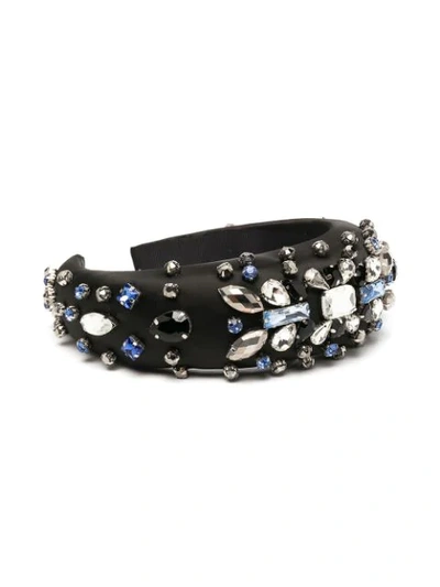 Shop Ganni Gem-embellished Headband In Black