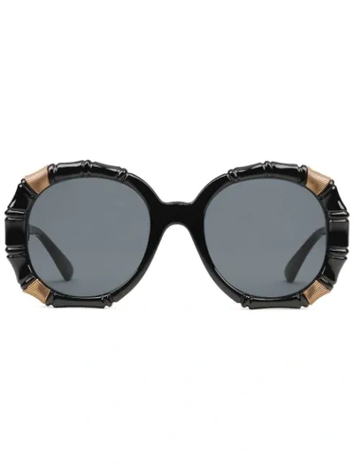 Shop Gucci Bamboo Round-frame Sunglasses In Black