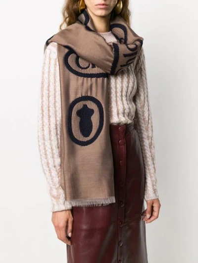 Shop Chloé Knitted-motif Silk Scarf In Brown
