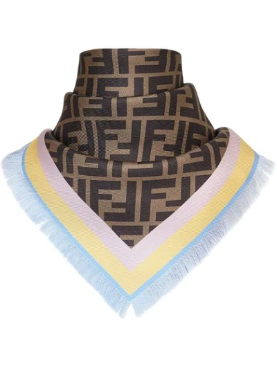 Shop Fendi Two-sided Square Foulard In Brown