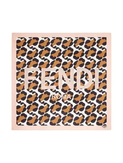 Shop Fendi Leopard-print Logo Scarf In Brown