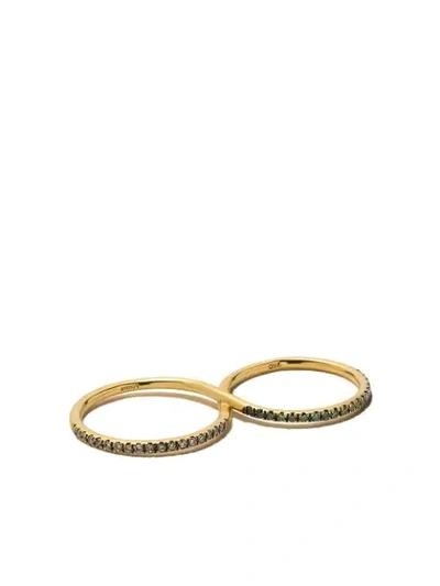 Shop Ileana Makri 18kt Yellow Gold Diamond Double Ring In Champagne / Green