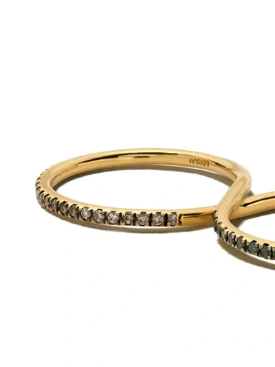 Shop Ileana Makri 18kt Yellow Gold Diamond Double Ring In Champagne / Green