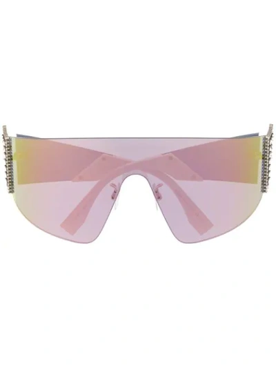 Shop Fendi Crystal-embellished Sunglasses In Neutrals