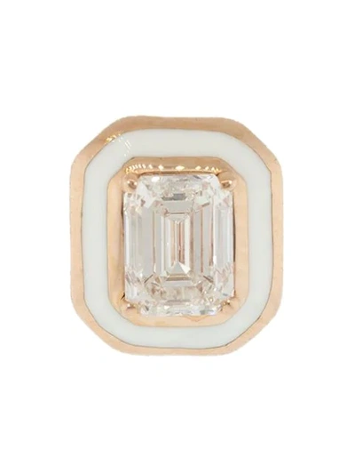 Shop Selim Mouzannar 18kt Rose Gold Emerald-cut Diamond And Enamel Stud Earrings In Rosegold