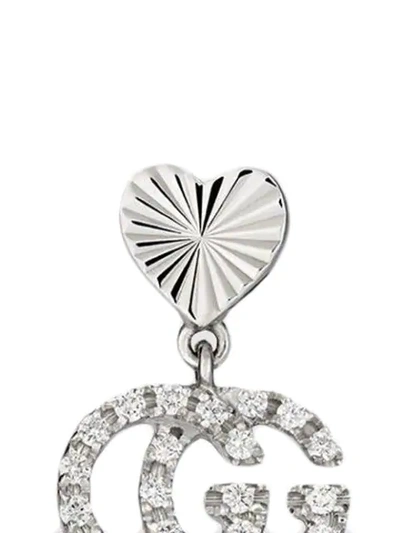 Shop Gucci 18kt White Gold Heart Diamond Gg Earrings In Silver