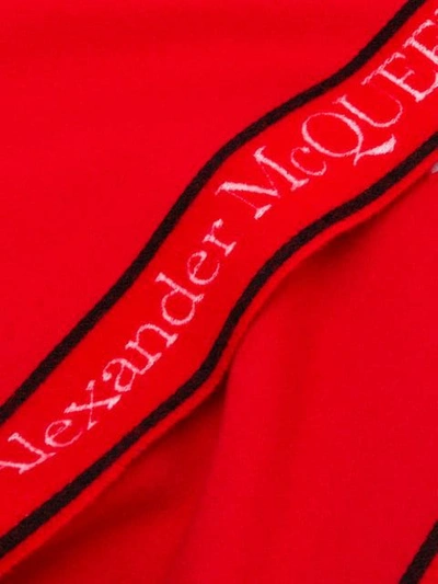 Shop Alexander Mcqueen Logo-motif Fringed Scarf In Red