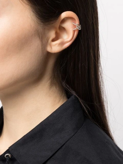 Shop Saint Laurent Crystal-embellished Logo Earcuff In Silver