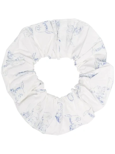 Shop Ganni Kitten Print Scrunchie In White