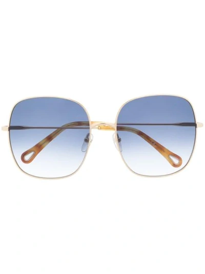 Shop Chloé Elliz Square-frame Sunglasses In Gold