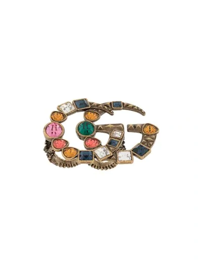 Shop Gucci 2019 Embellished Gg Double Ring In Brown