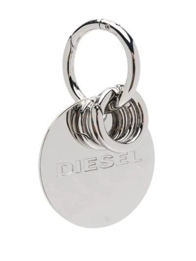 Shop Diesel Logo Engraved Keyring In Silver