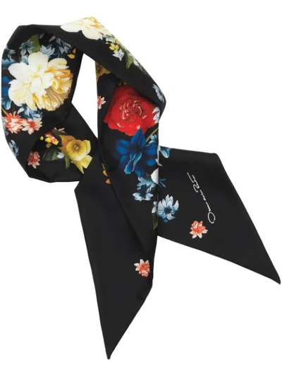Shop Oscar De La Renta Floral-print Scarf In Black