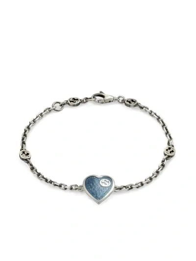 Shop Gucci Interlocking Gg Heart Bracelet In Silver