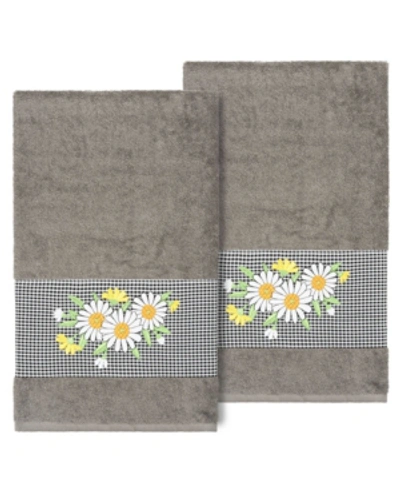 Shop Linum Home Daisy Embellished Bath Towel Set, 2 Piece Bedding In Gray
