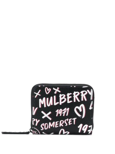 Shop Mulberry Small Zip Around Graffiti Purse In Black
