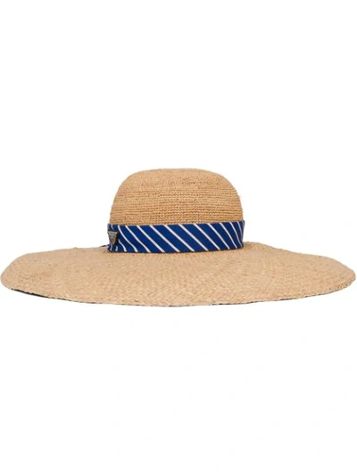 Shop Prada Woven Raffia Hat In Neutrals