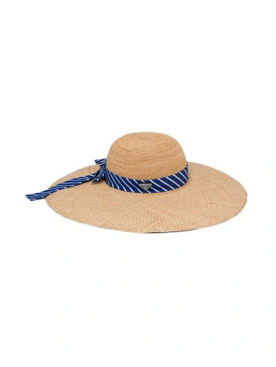 Shop Prada Woven Raffia Hat In Neutrals