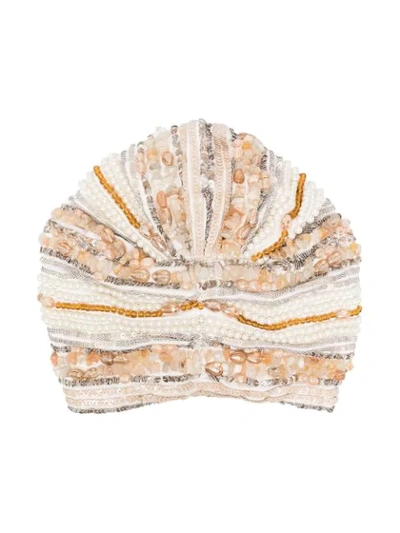 Shop Mary Jane Claverol Beaded Sequin Turban In Neutrals