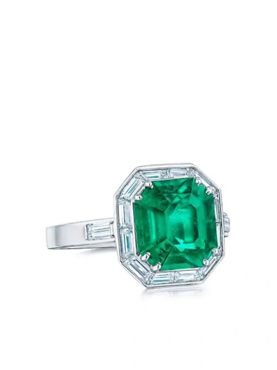Shop Kwiat Platinum Diamond Emerald Cut Ring In Green
