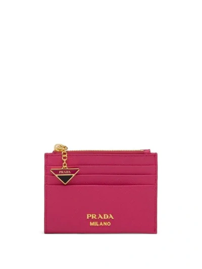 Shop Prada Lettering Logo Cardholder In Pink