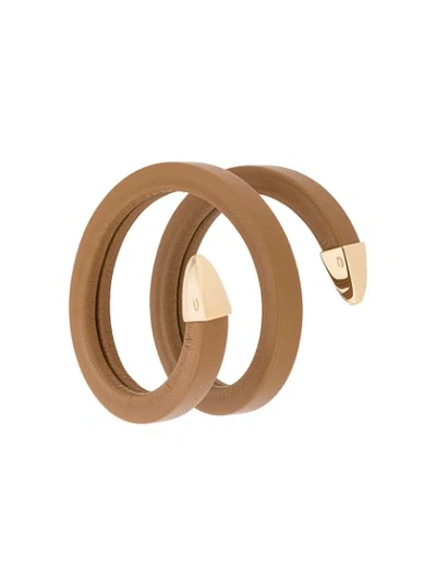 Shop Bottega Veneta Coiled Leather Cuff Bracelet In Brown